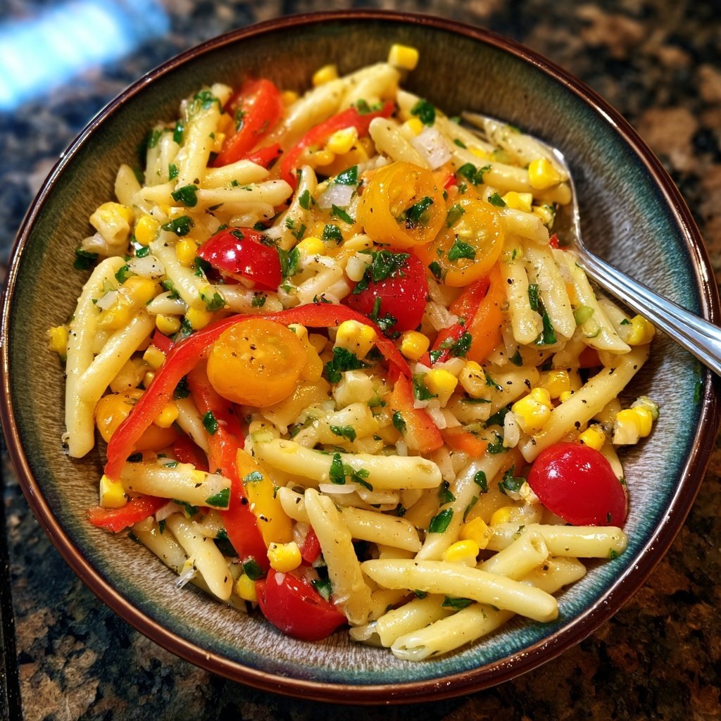 Mediterraner Nudelsalat Mit Mais